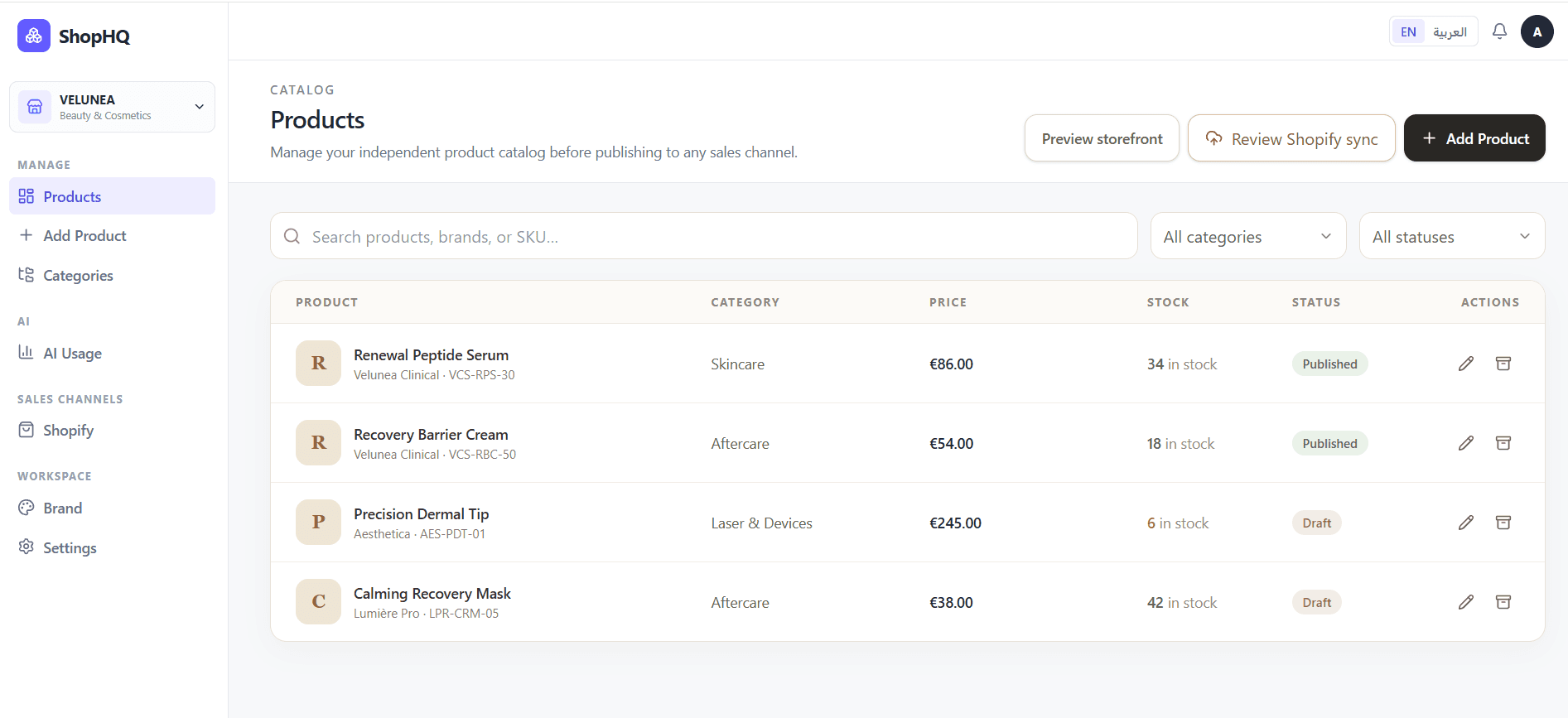 Project: ShopHQ — Shopify Manager